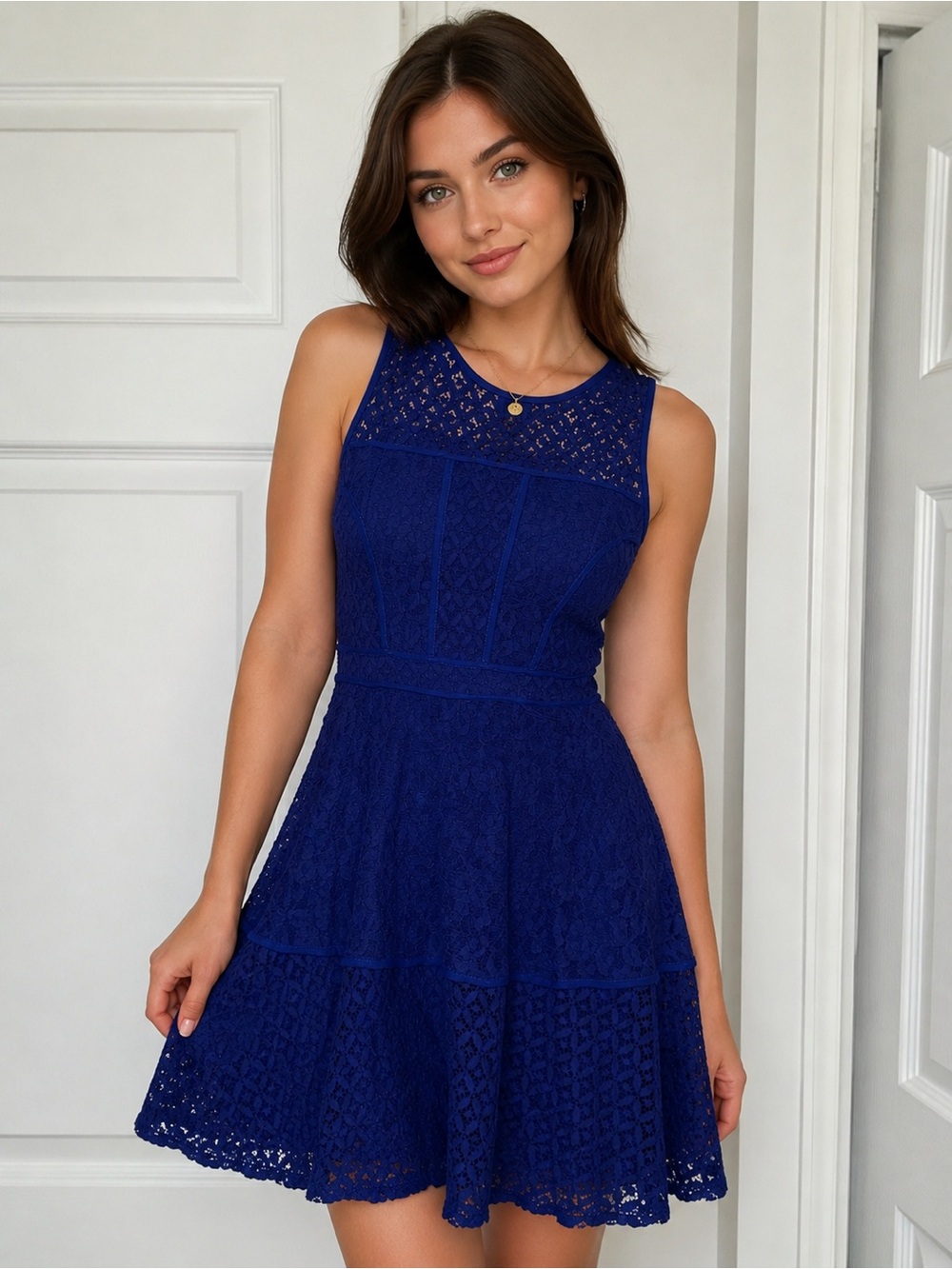 Xhilaration Royal Blue Lace Fit & Flare Mini Dress